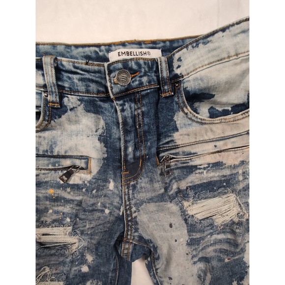 Embellish Jeans Men Tag 32 X 31 Rip Repair Patchwork Distressed Paint Tapered - Picture 5 of 16